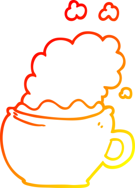 Bir insan tarafından çizilmiş sıcak bir fincan kahvenin sıcak çizgi çizimi