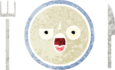 Bir insan tarafından çizilmiş yemek tabağının retro çizim tarzı karikatürü.