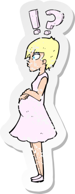 Bir insan tarafından çizilmiş kafası karışmış hamile bir kadının karikatür yapıştırması.