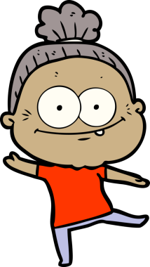 Bir insan tarafından çizilmiş mutlu yaşlı kadın çizgi filmi.