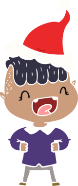 Bir insan tarafından çizilmiş Noel Baba şapkasıyla gülen mutlu bir çocuğun el çizimi.