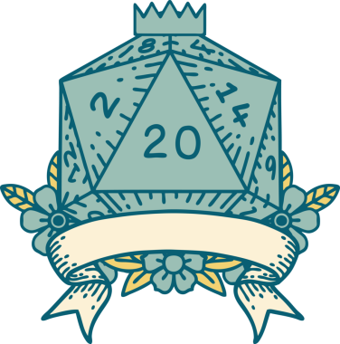 Retro Dövme Biçimi Doğal 20 kritik vuruş D20 zar bir insan tarafından çizildi