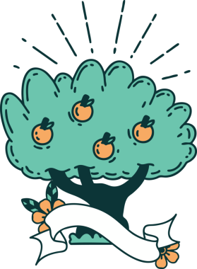 Bir insan tarafından çizilmiş dövmeli elma ağacının afişi.