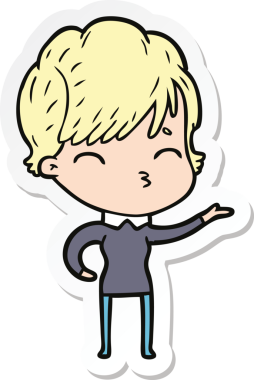 Bir insan tarafından çizilmiş bir karikatür kadının çıkartması.