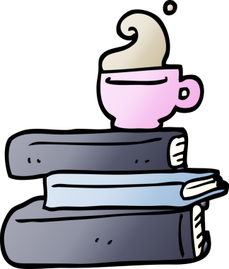 vektör gradyan çizim karikatür kitapları ve bir insan tarafından çizilmiş bir fincan kahve.