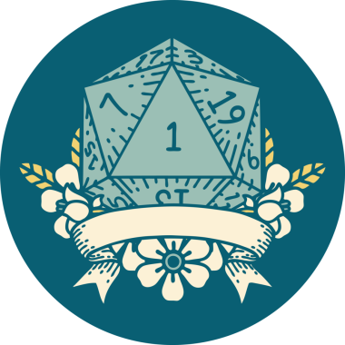 Retro Dövme Biçimi Doğal Bir d20 zar bir insan tarafından çizildi