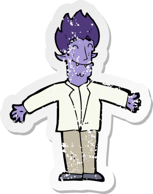 Bir insan tarafından çizilmiş mutlu vampir çizgi filminin gerilimli yapıştırması.