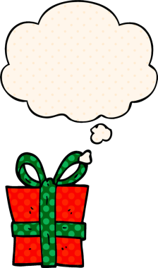 Çizgi roman tarzında bir insan tarafından çizilmiş düşünce baloncuklu çizgi film hediyesi.