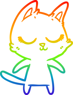 Gökkuşağı gradyan çizgisi bir insan tarafından çizilmiş sakin bir çizgi kedi çizimi