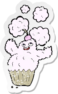 Bir insan tarafından çizilmiş bir kek canavarının retro sıkıntılı yapıştırması.