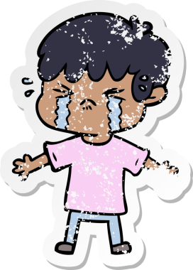 Bir insan tarafından çizilmiş, ağlayan bir çizgi film çocuğunun sıkıntılı çıkartması.