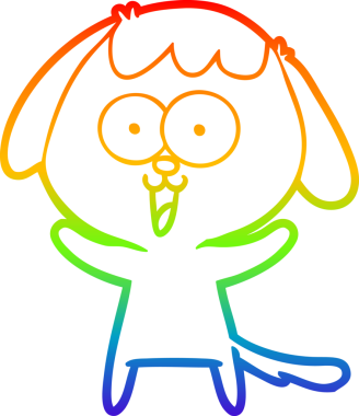 Gökkuşağı gradyan çizimi. Bir insan tarafından çizilmiş şirin bir köpek çizimi.