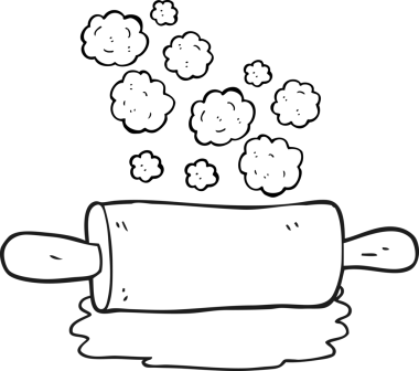 Bir insan tarafından çizilmiş siyah beyaz çizgi film merdanesi.