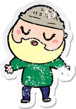 Bir insan tarafından çizilmiş sakallı bir çizgi film karakterinin sıkıntılı çıkartması.