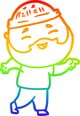 Bir insan tarafından çizilmiş mutlu sakallı bir adamın çizgi çizimi.