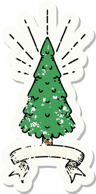 Bir insan tarafından çizilmiş çam ağacı dövmesi stili eski bir etiket.