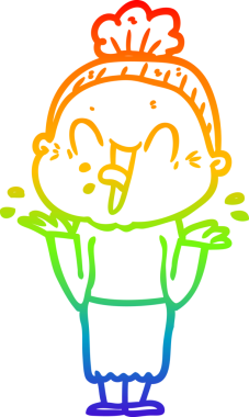 Gökkuşağı gradyan çizgi çizimi Bir insan tarafından çizilmiş mutlu yaşlı kadın