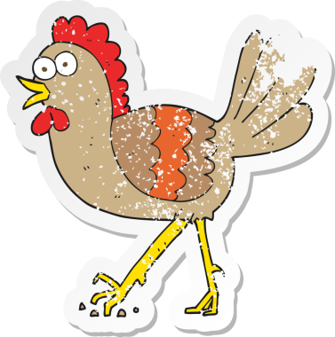 Bir insan tarafından çizilmiş çizgi film tavuğunun gerilimli yapıştırması.