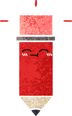 Bir insan tarafından çizilmiş bir kalemin retro çizim tarzı karikatürü