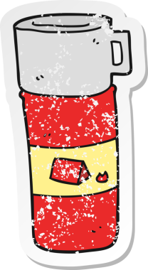 Bir insan tarafından çizilmiş karikatür kamp şişesinin gerilimli retro yapıştırması.