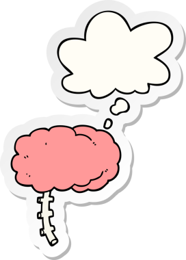 Düşünce baloncuğu insan tarafından çizilmiş bir çıkartma olan çizgi film beyni.