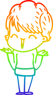 Gökkuşağı gradyan çizgi çizimi bir insan tarafından çizilmiş gülen bir kadın.