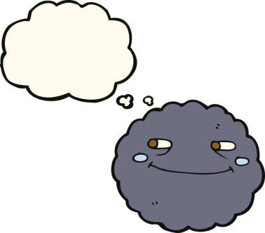 Bir insan tarafından çizilmiş düşünce baloncuklu mutlu yağmur bulutu.