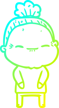 Bir insan tarafından çizilmiş barışçıl, yaşlı bir kadının soğuk çizgi çizimi.