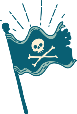 Geleneksel dövme stili bir insan tarafından çizilmiş korsan bayrağının resmi.