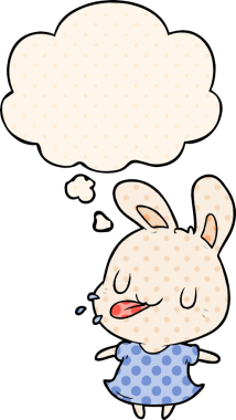 Çizgi roman tarzında bir insan tarafından çizilmiş düşünce kabarcığı olan çizgi film tavşanı.
