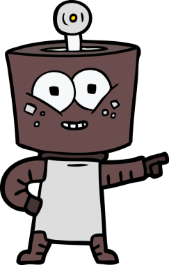 Bir insan tarafından çizilmiş mutlu çizgi film robotu