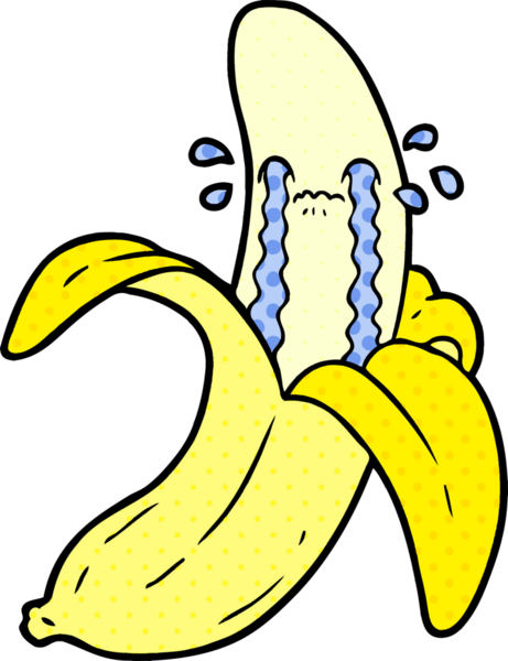 Bir insan tarafından çizilmiş ağlayan muz çizgi filmi.