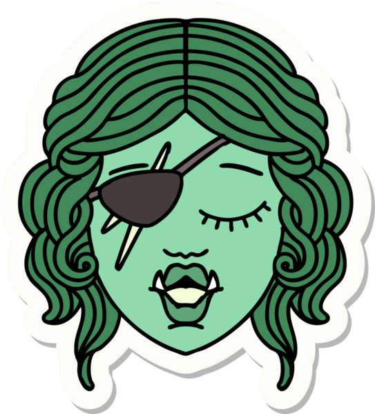 Bir insan tarafından çizilmiş bir Ork haydut karakterinin çıkartması