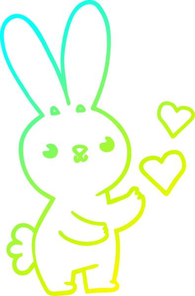 Bir insan tarafından çizilmiş aşk kalpleri olan sevimli bir tavşanın soğuk çizgi çizimi.