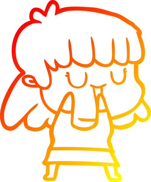 Bir insan tarafından çizilmiş gülen çizgi film kadını çizimi.