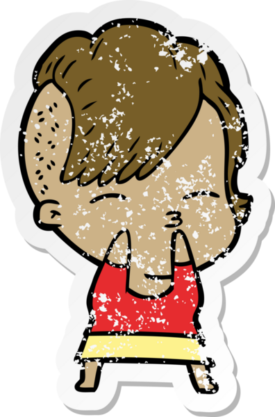 Bir insan tarafından çizilmiş, gözlerini kısan bir çizgi film karakterinin sıkıntılı çıkartması.