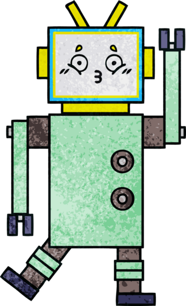 Bir insan tarafından çizilmiş bir robotun retro grunge dokusu