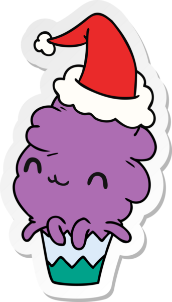 Bir insan tarafından çizilmiş kawaii kekinin el çizimi Noel çıkartması.