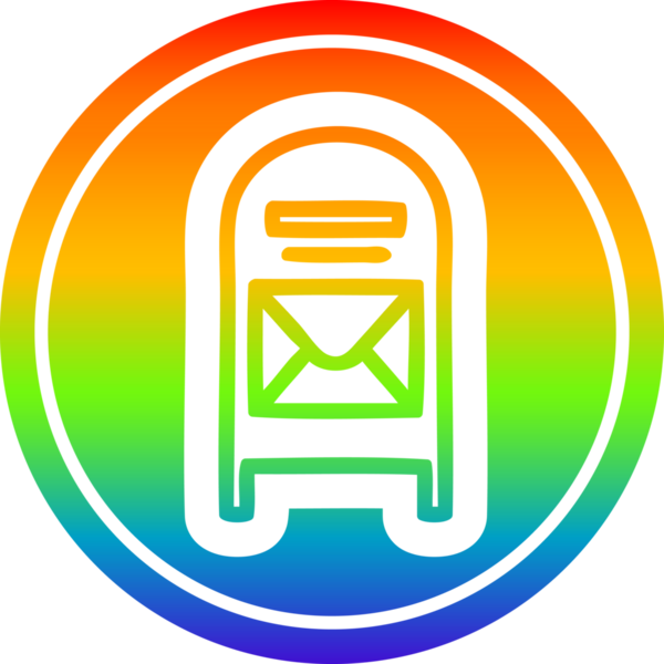 Bir insan tarafından çizilmiş gökkuşağı gradyanı olan posta kutusu dairesel simgesi