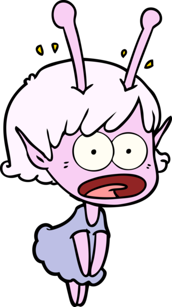 Karikatür, bir insan tarafından çizilen uzaylı kızı şok etti.