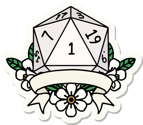 Bir insan tarafından çizilmiş doğal bir d20 zar etiketi.