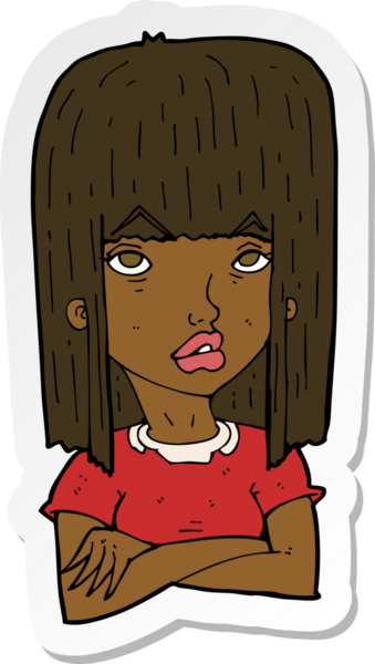 Bir insan tarafından çizilmiş kolları olan bir çizgi film kızına ait etiket.