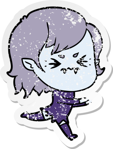 Bir insan tarafından çizilmiş rahatsız bir vampir kızın sıkıntılı çıkartması.