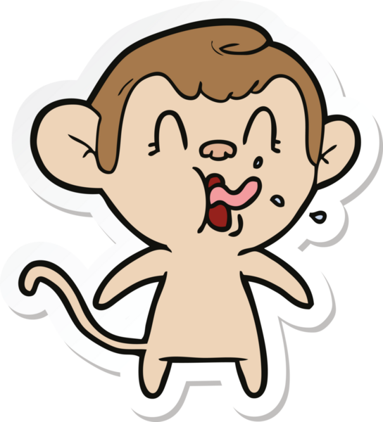 Bir insan tarafından çizilmiş çılgın bir maymun çıkartması.