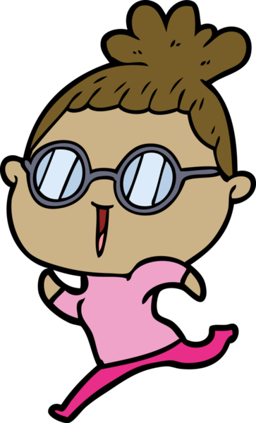 Bir insan tarafından çizilmiş gözlüklü bir karikatür kadın.