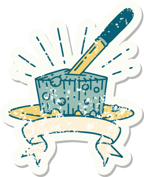 Bir insan tarafından çizilmiş eski bir dövme stili peynir çıkartması.