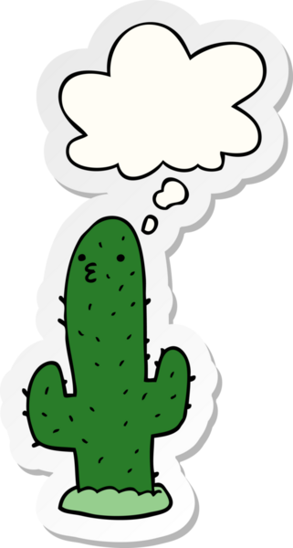 Düşünce baloncuğu insan tarafından çizilmiş bir çıkartma olan çizgi film kaktüsü.