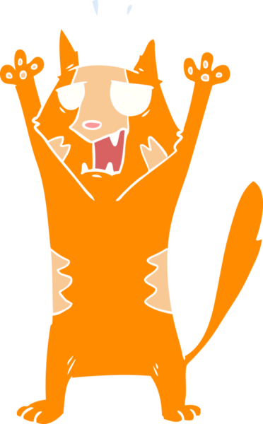 Bir insan tarafından çizilmiş düz renk çizgi film panikleyen kedi