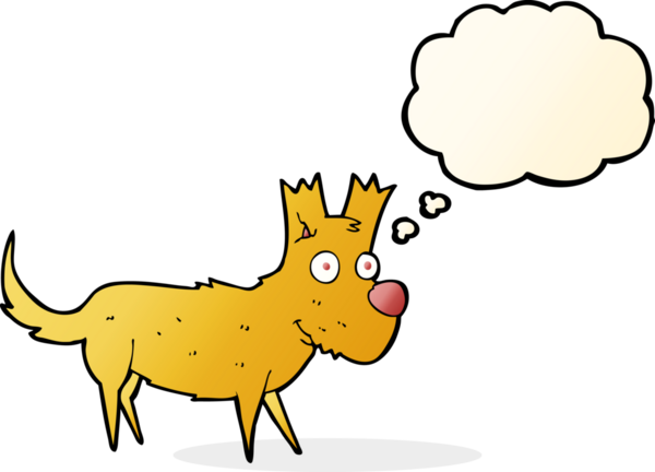 Düşünce baloncuğu bir insan tarafından çizilmiş küçük sevimli bir köpek.