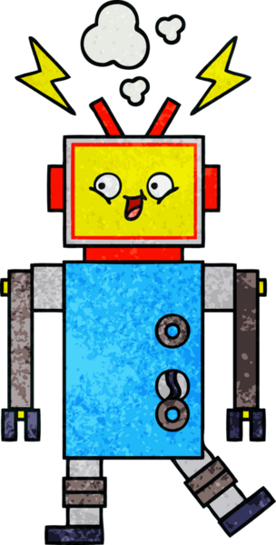 Bir insan tarafından çizilmiş bir robotun retro grunge dokusu